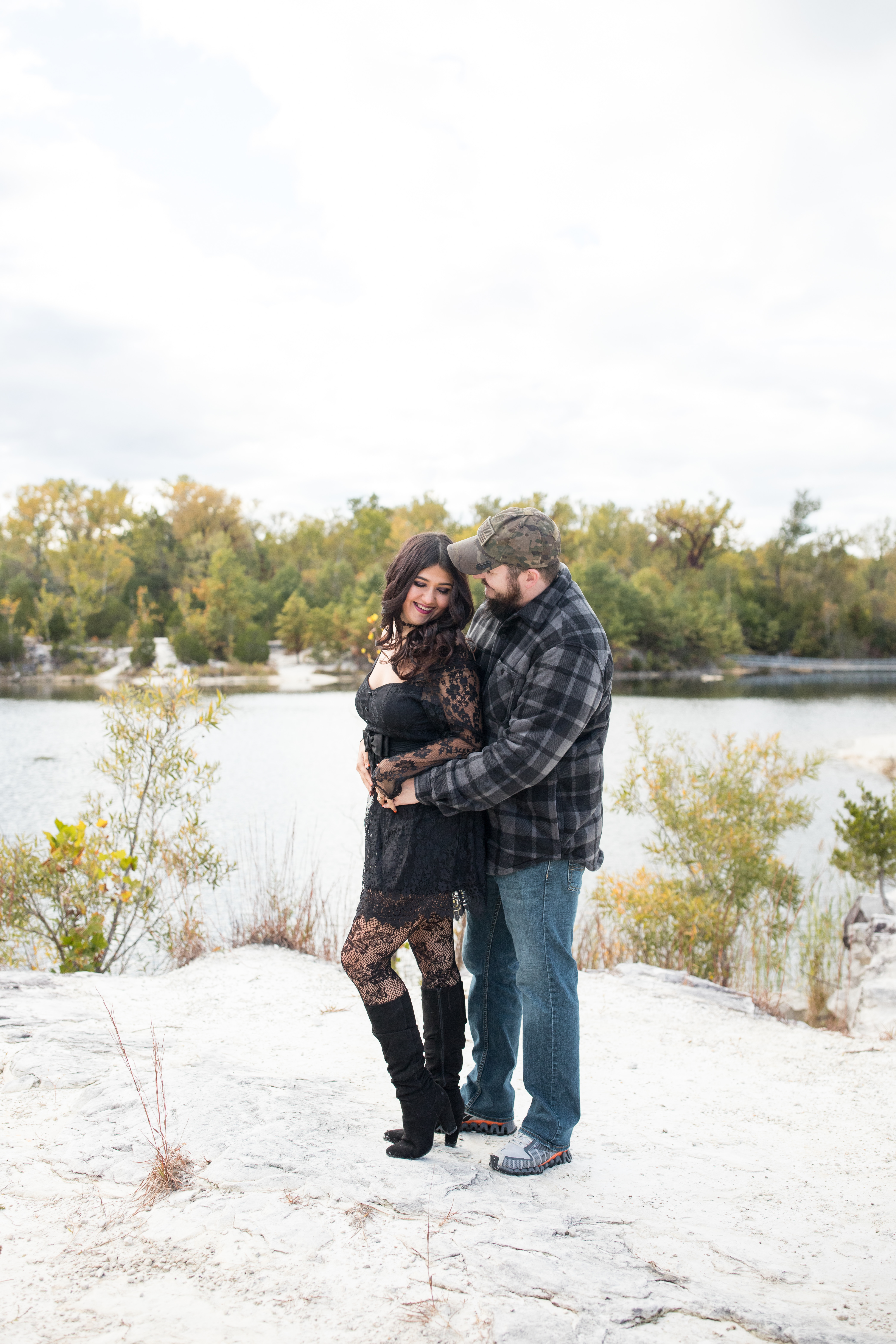 engagement photo on rocky lakefront