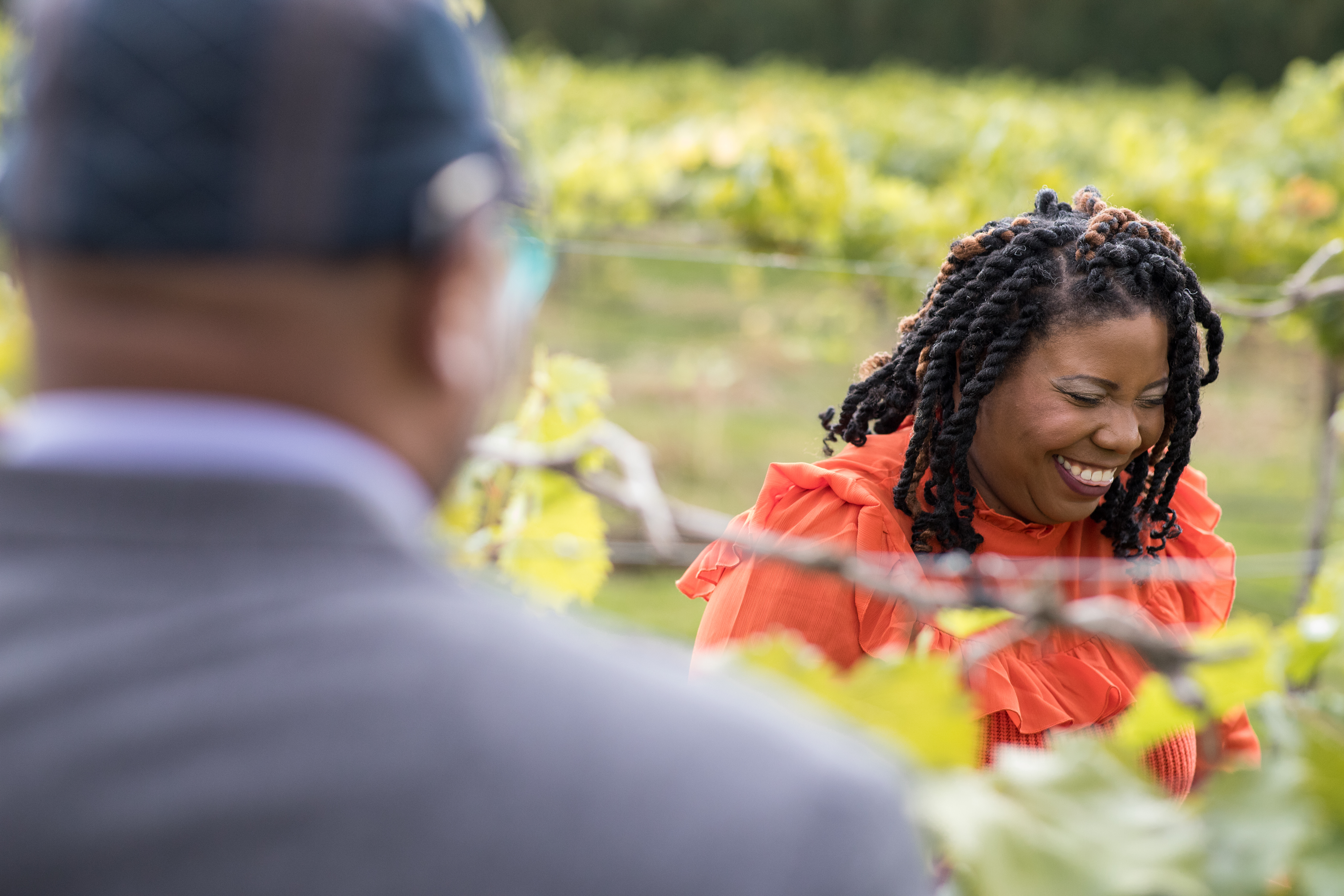 woman smiling during engagement shoot