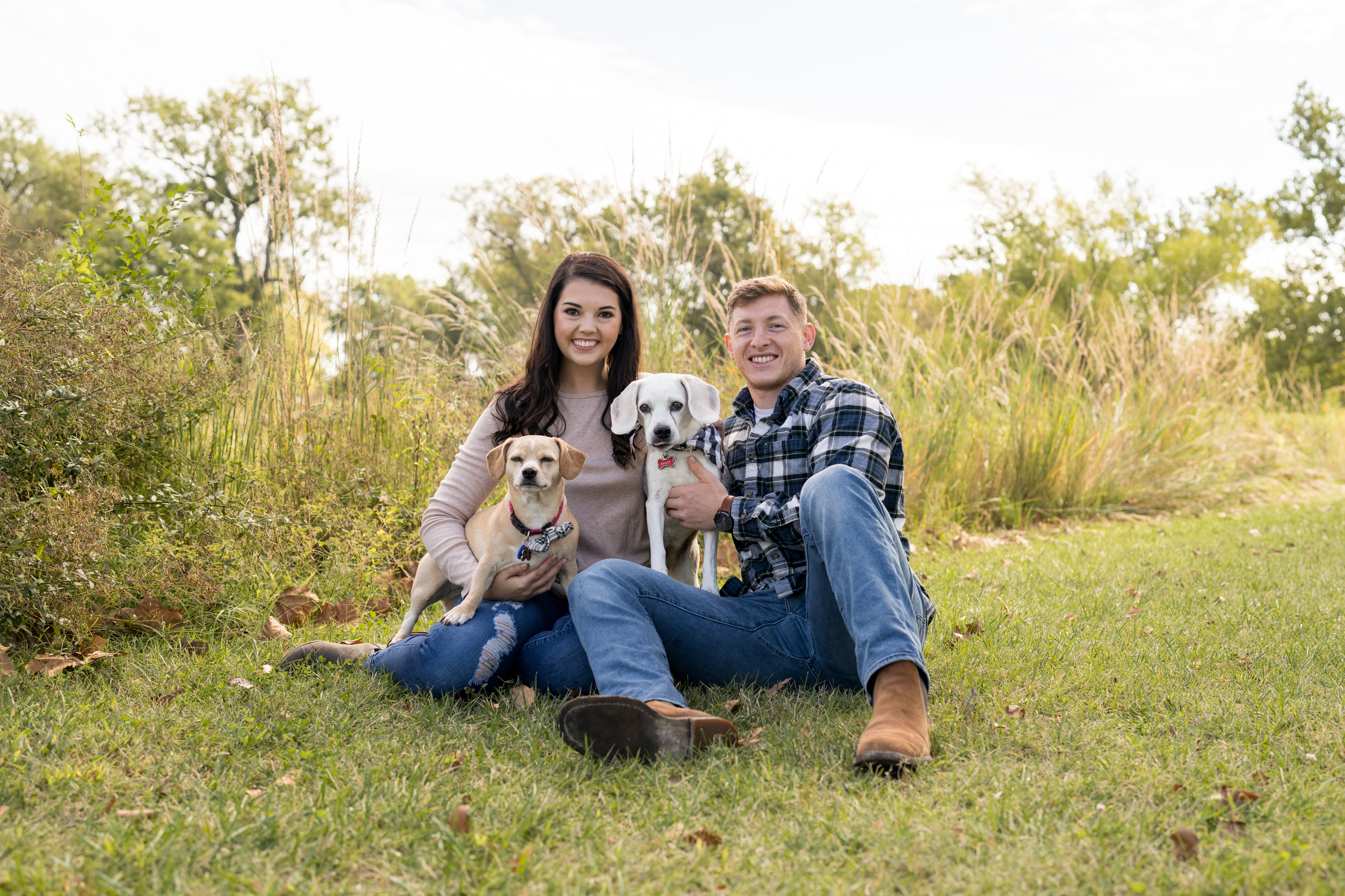 engagement photo with dogs